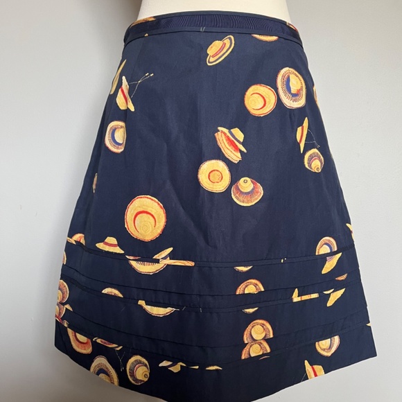 Tory Burch RARE Resortwear Straw Hats African print Cotton Navy Mini Skirt 6 - Picture 4 of 11